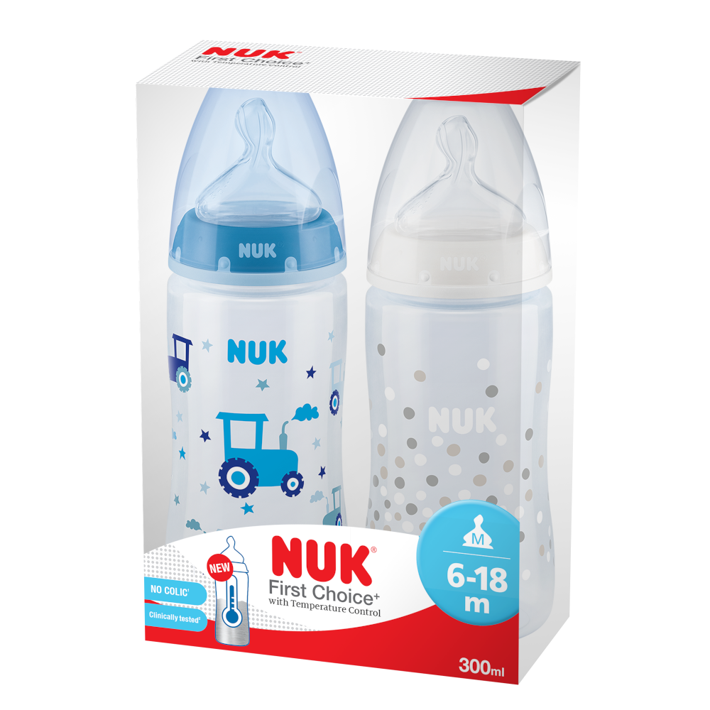 NUK First Choice Plus Baby Bottle Twin Pack Set With Temperature Control 6-18 Months