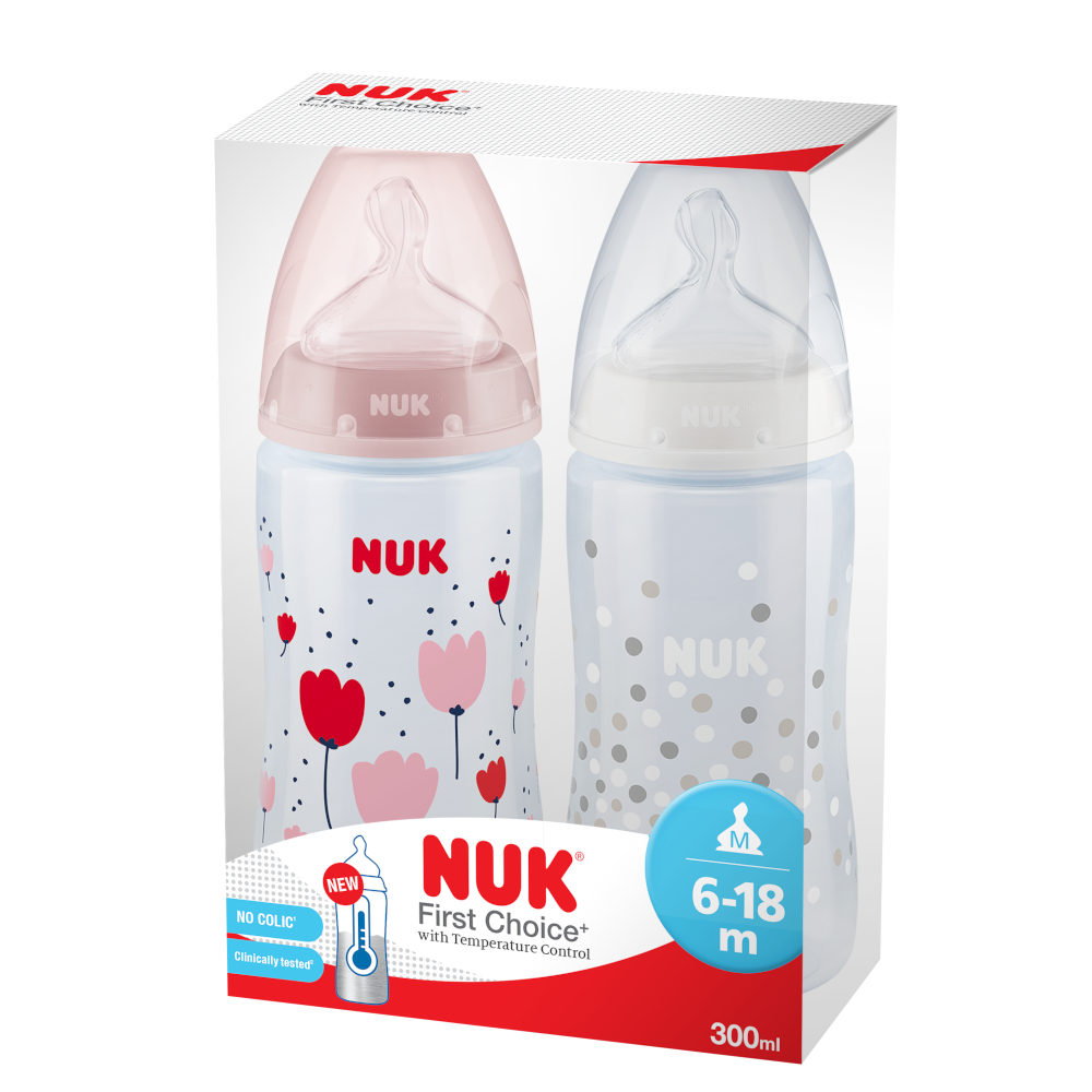 NUK First Choice Plus Baby Bottle Twin Pack Set With Temperature Control 6-18 Months