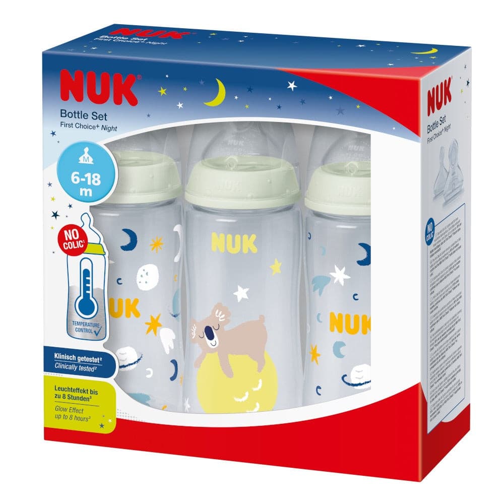 NUK First Choice Plus Night 3 Packs Baby Bottle Set.