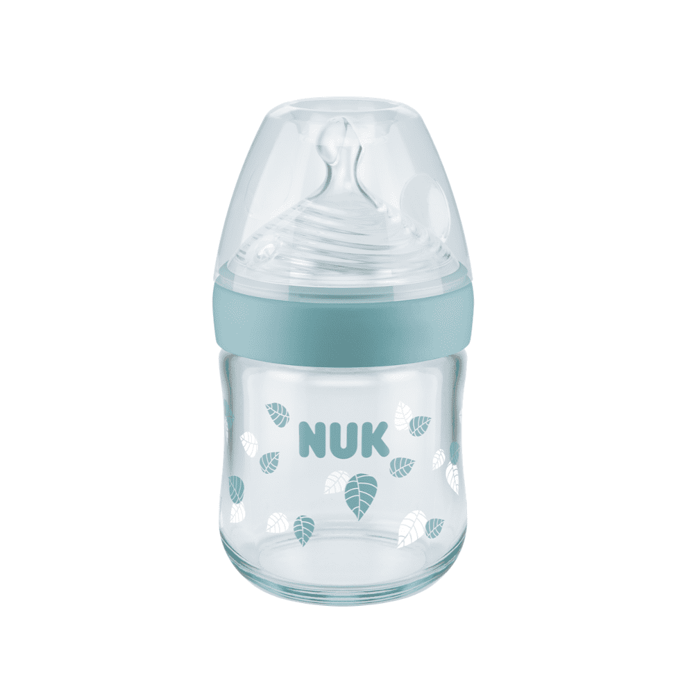 NUK Nature Sense Glass Bottle 120ml/ 0-6 Months 3-Hole Teat.