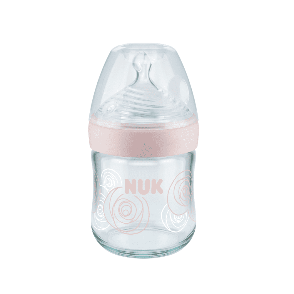 NUK Nature Sense Glass Bottle 120ml/ 0-6 Months 3-Hole Teat.