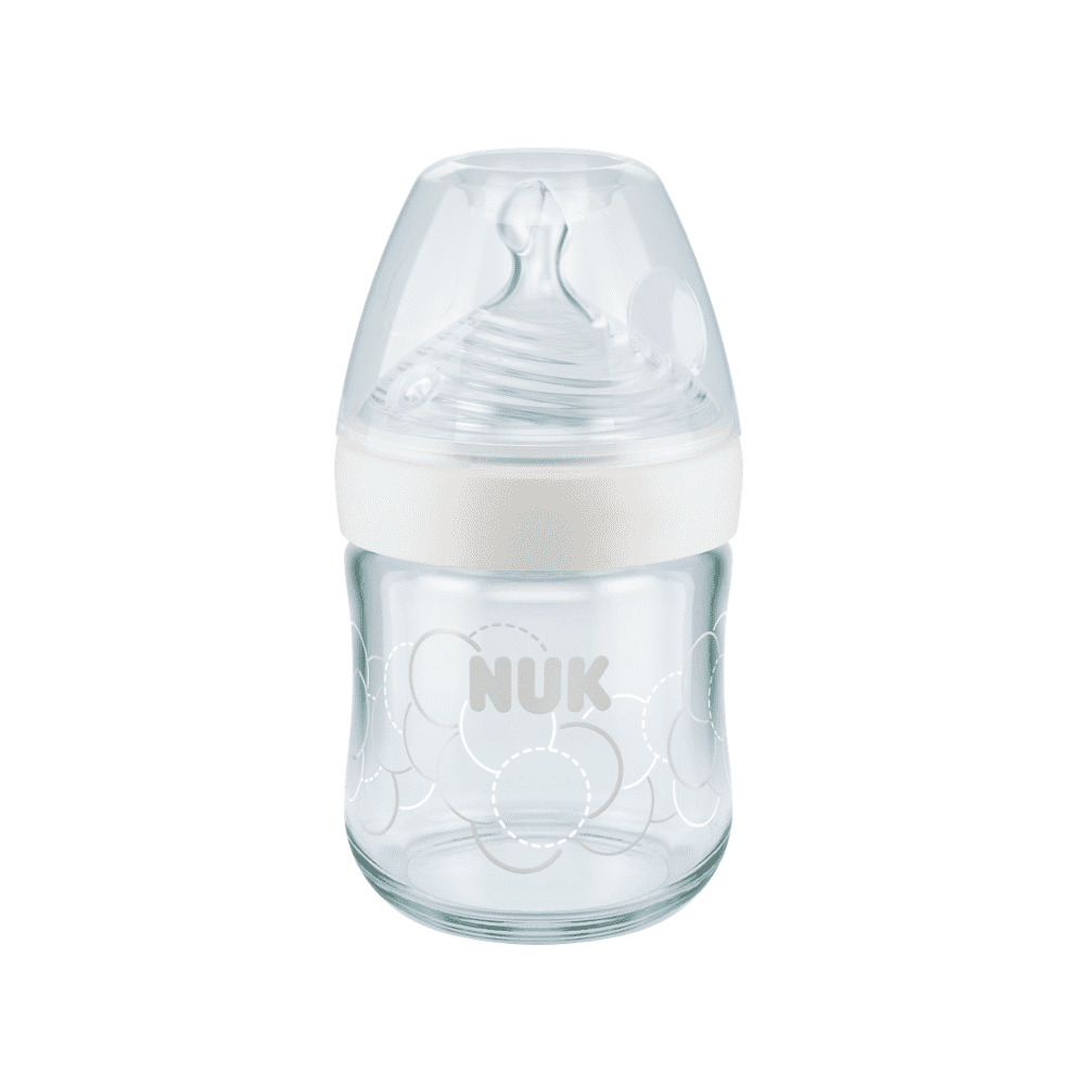 NUK Nature Sense Glass Bottle 120ml/ 0-6 Months 3-Hole Teat.