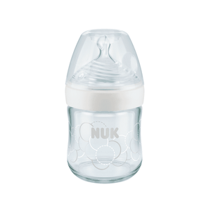 NUK Nature Sense Glass Bottle 120ml/ 0-6 Months 3-Hole Teat.