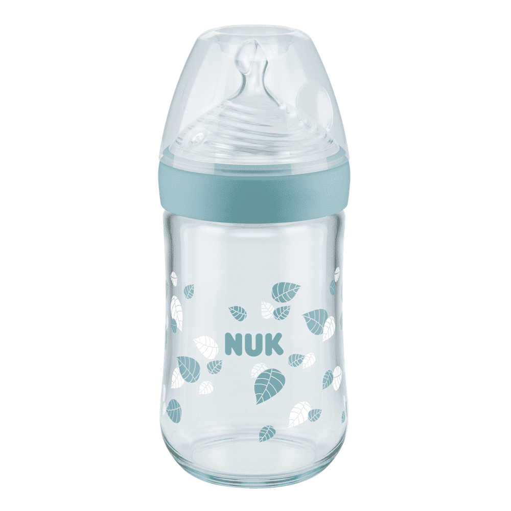 NUK Nature Sense Glass Bottle 240ml/ 0-6 Months 6-Hole Teat.