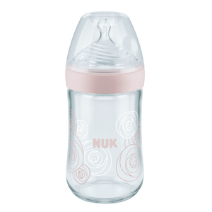 NUK Nature Sense Glass Bottle 240ml/ 0-6 Months 6-Hole Teat.