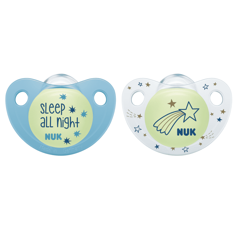 NUK Trendline Night  Soother Silicone 18-36 Months Twin Pack-Random Pattern.