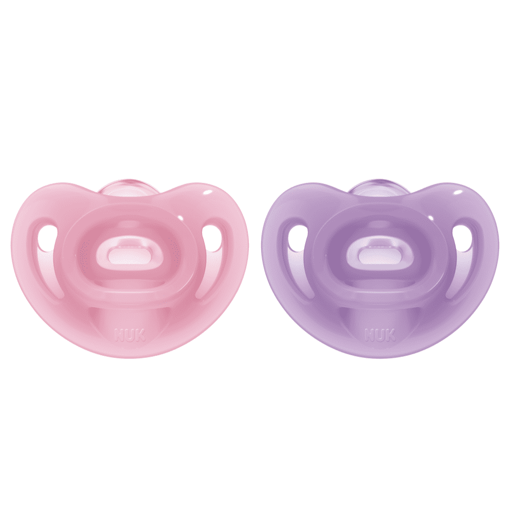 NUK Sensitive Silicone Soothers 6-18 Months; Twin Pack, Pink/Purple.