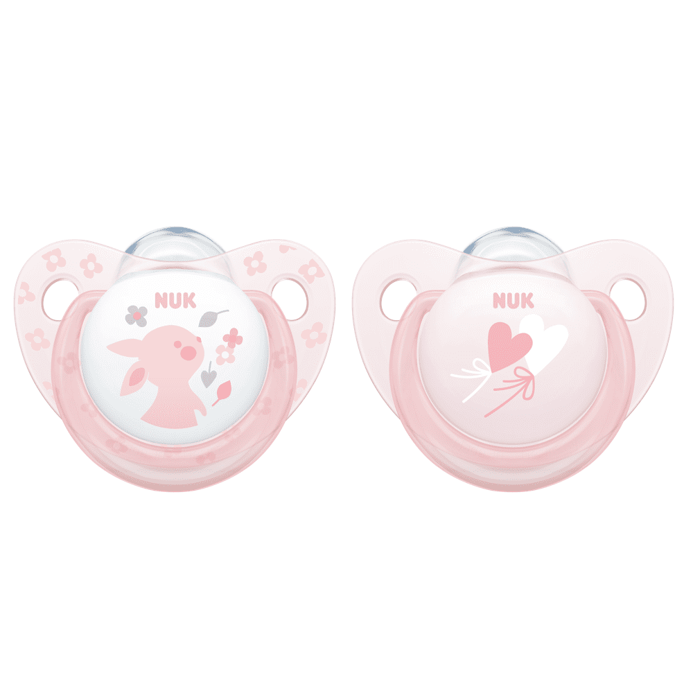 NUK Silicone Soothers 0-6 Months Twin Pack - Baby Rose.