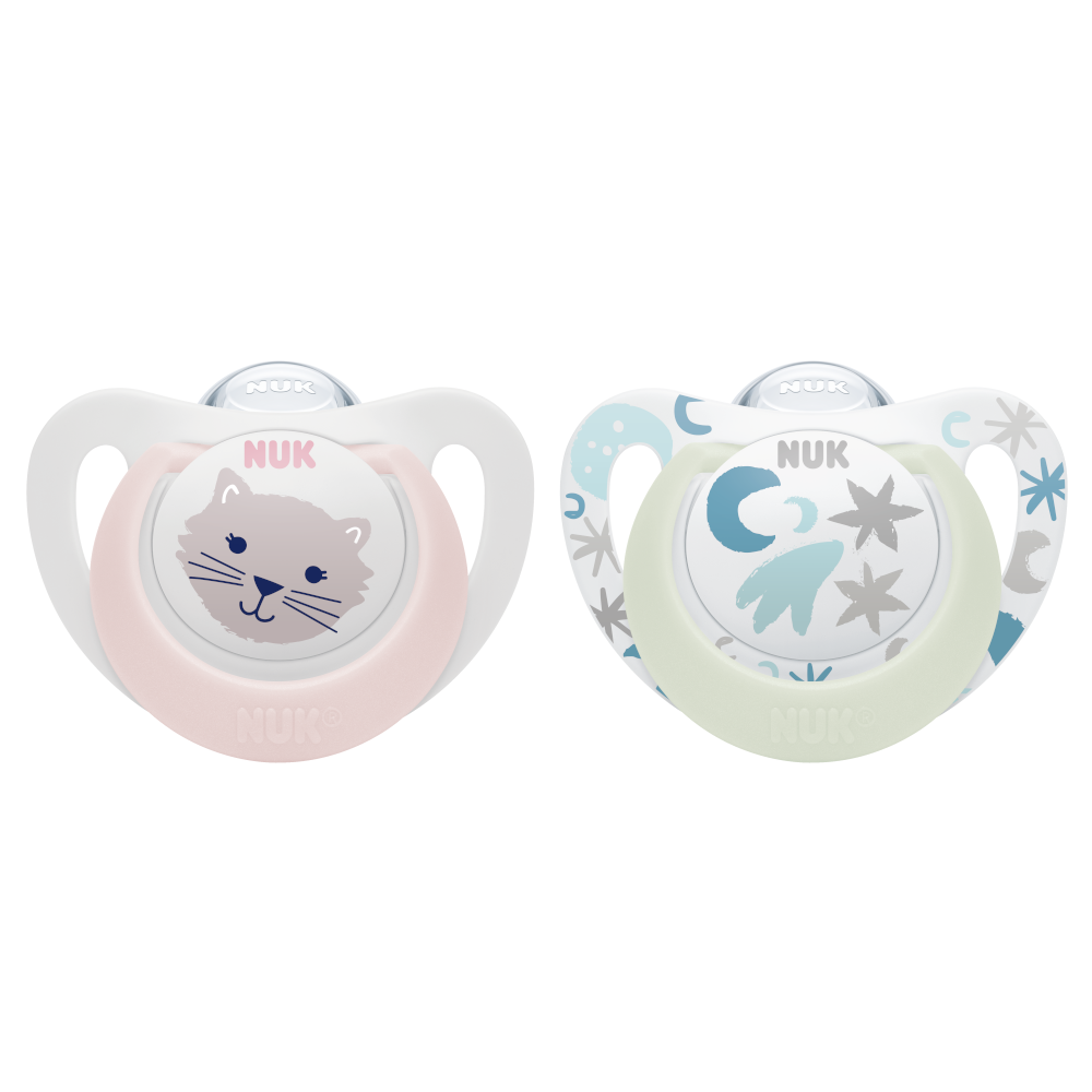 NUK Star Day & Night Silicone Soother 0-6 Months Twin Pack