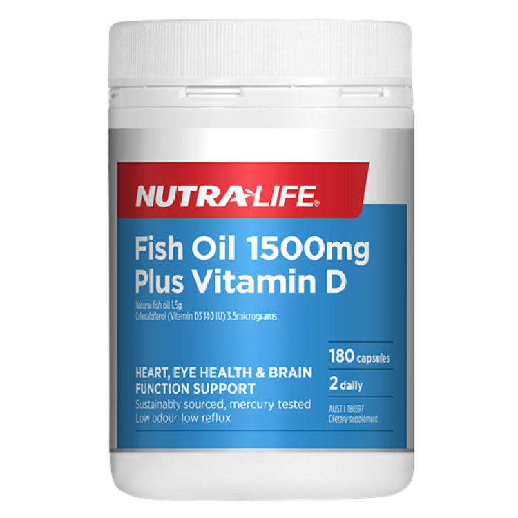 Nutra-Life Fish Oil 1500mg Plus Vitamin D 180 Capsules.
