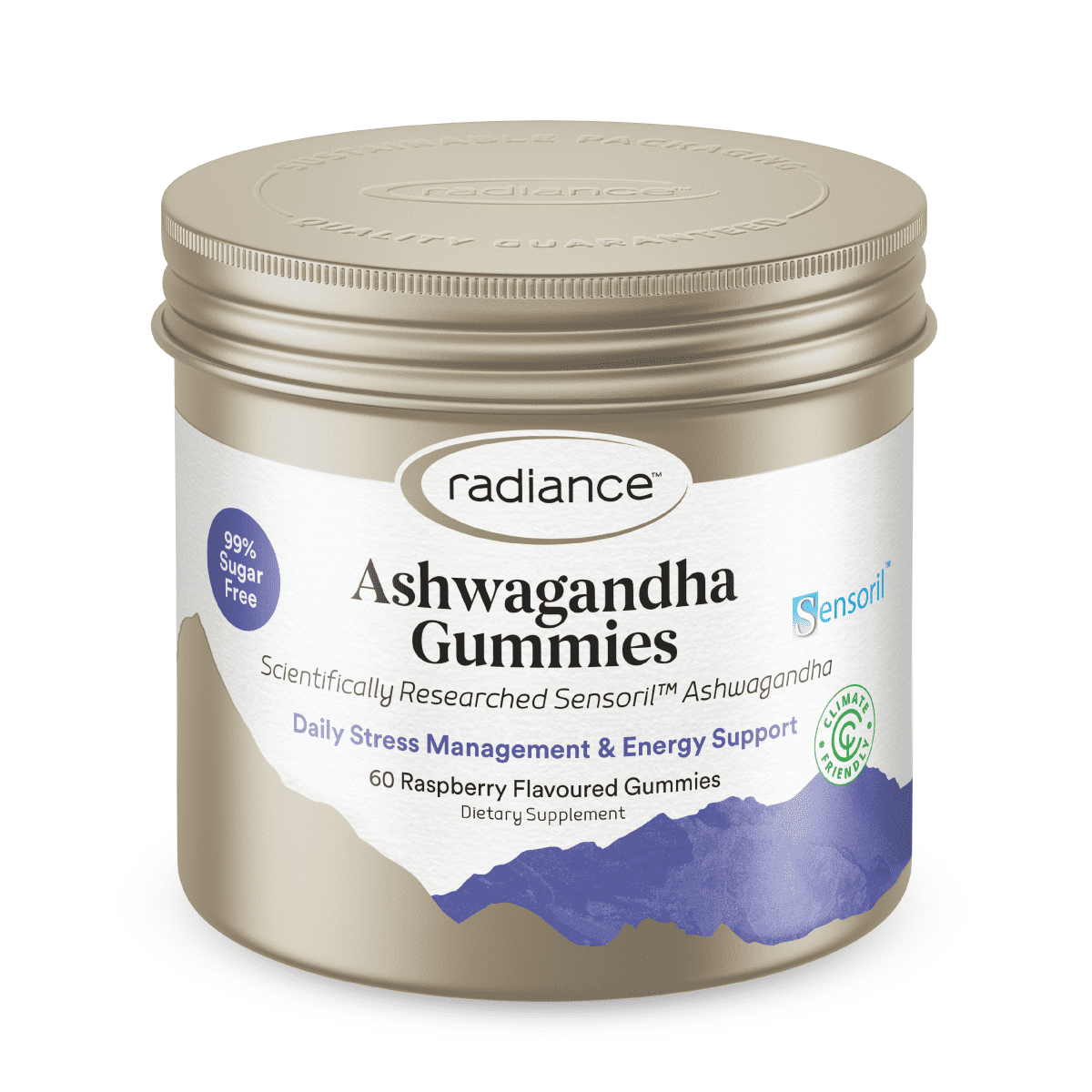 Radiance Ashwagandha 60 Raspberry Flavoured Gummies.