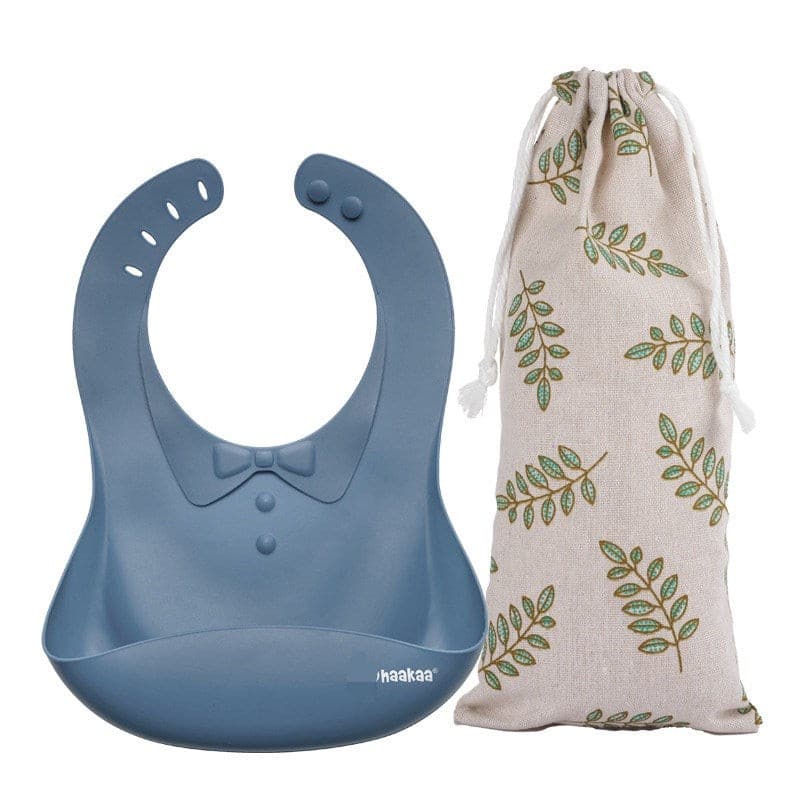 Haakaa Silicone Baby Bib-Bluestone 1 x Cotton Storage Bag.