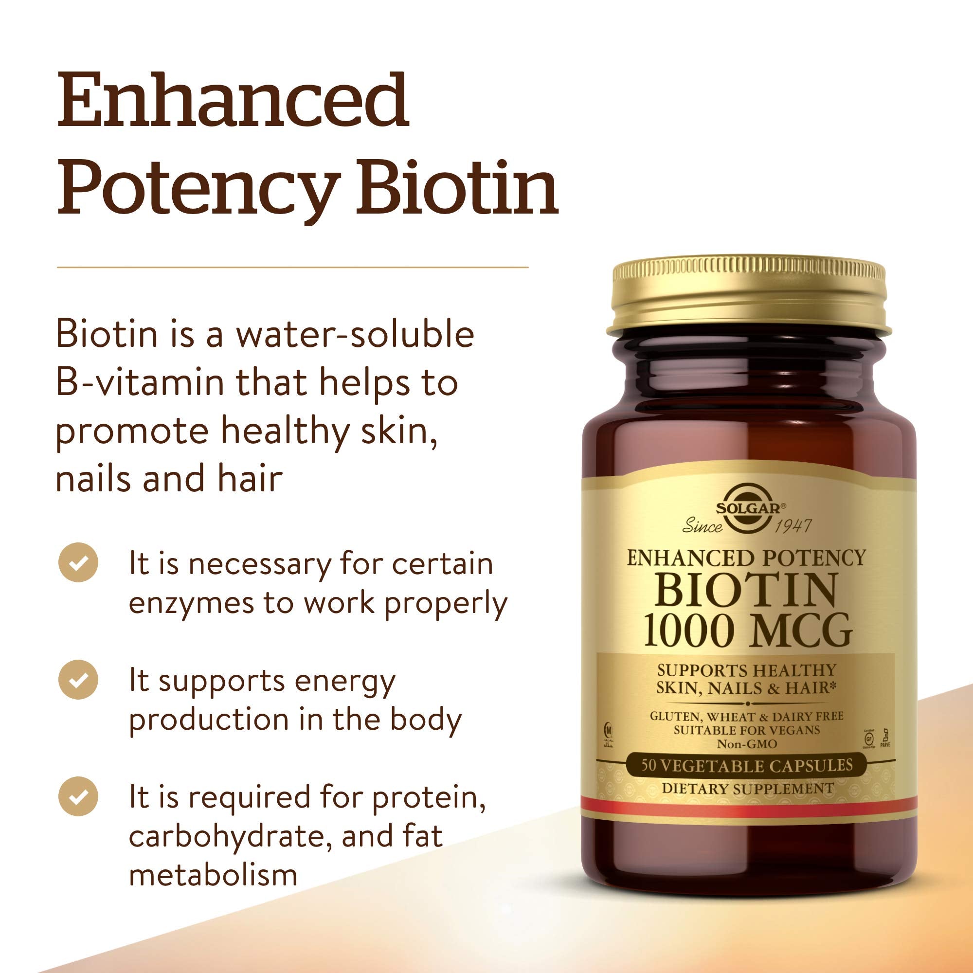 Solgar Biotin 1000 mcg 50 Vegetable Capsules.