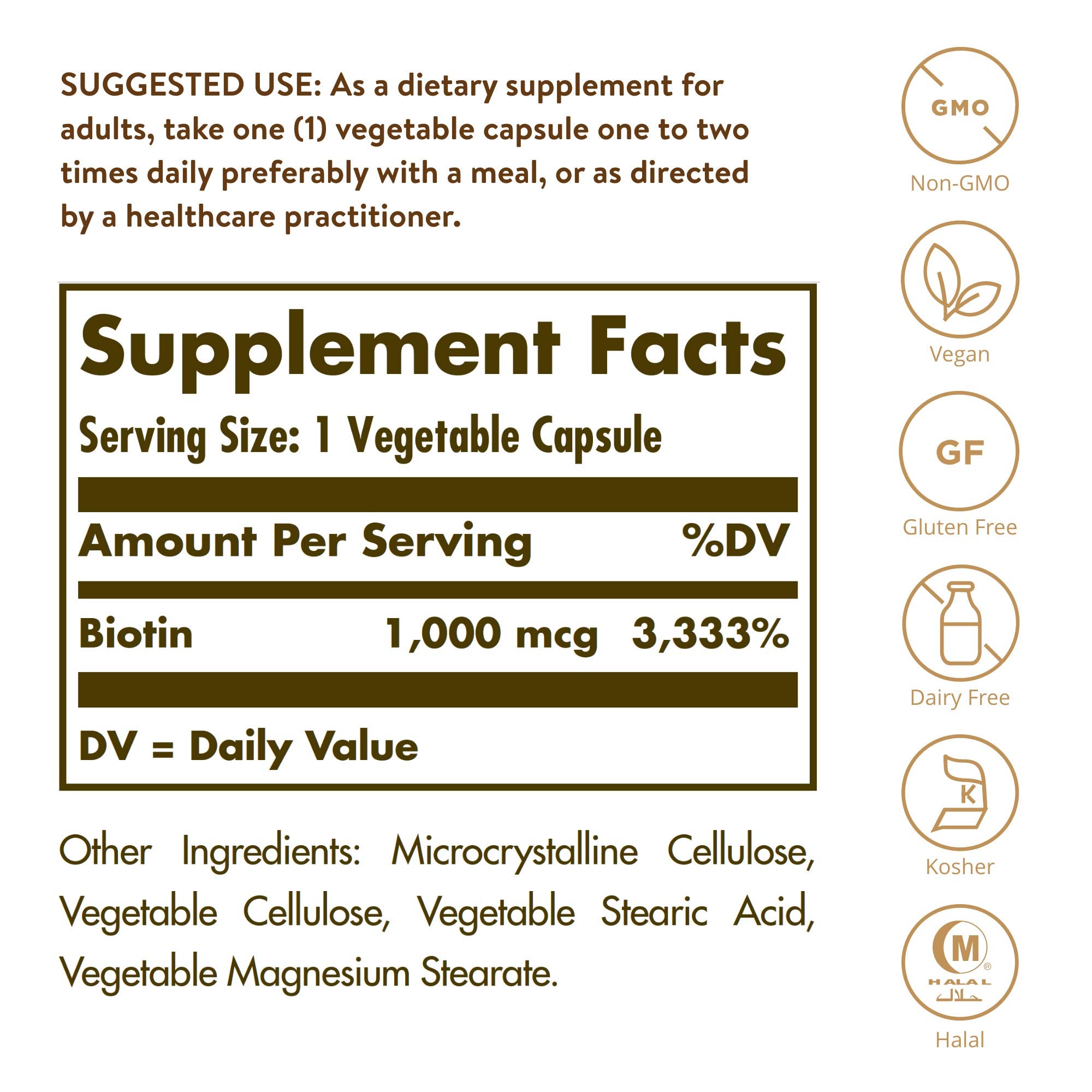 Solgar Biotin 1000 mcg 50 Vegetable Capsules.