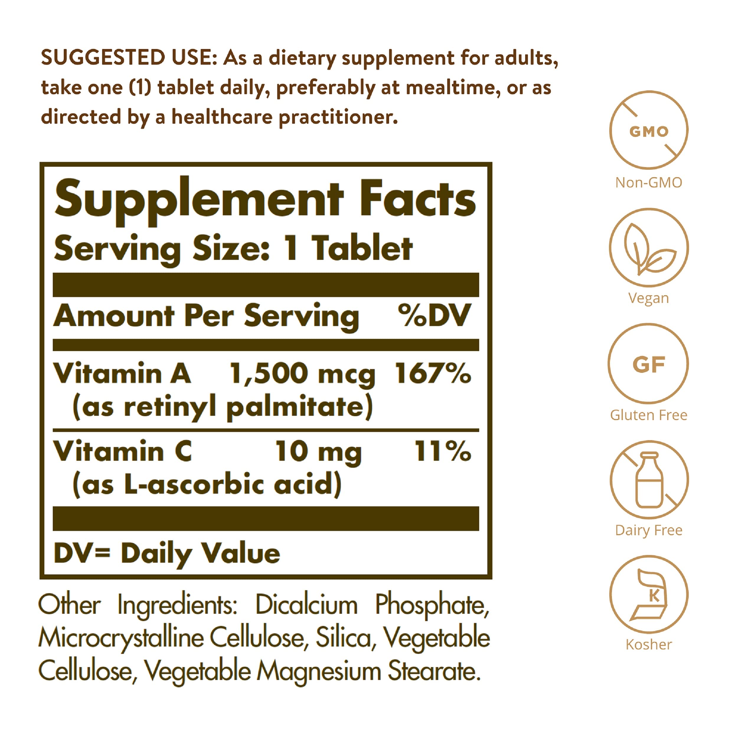 Solgar Dry Vitamin A 5000IU Tablets.