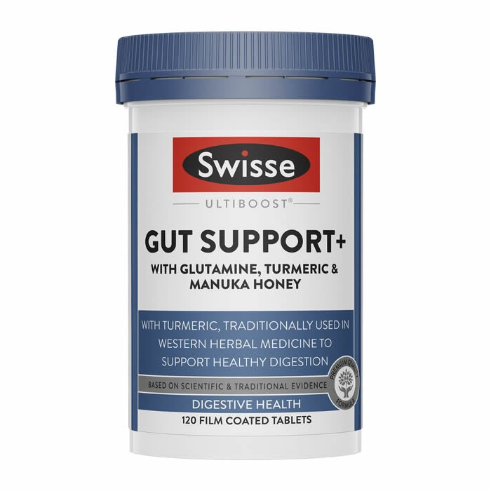 Swisse Ultiboost Gut Support+ With Glutamine Turmeric & Manuka Honey 120 Film Coated Tablets