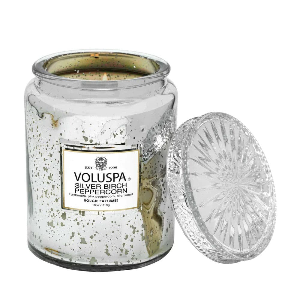 VOLUSPA Silver Birch Peppercorn 100hr Candle with Glass Lid.