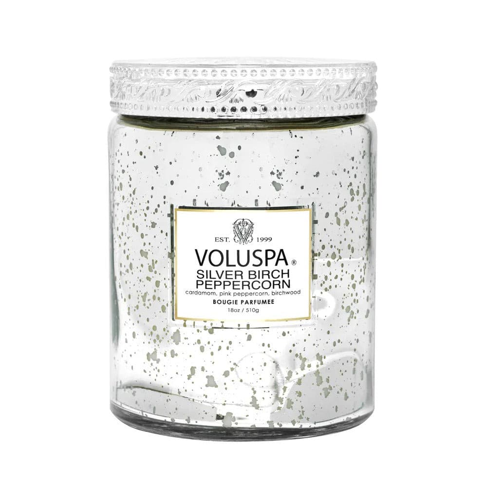 VOLUSPA Silver Birch Peppercorn 100hr Candle with Glass Lid.