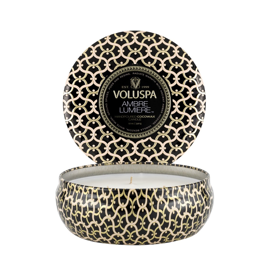 VOLUSPA Ambre Lumiere 3 Wick Tin Candle - 40 Hours.