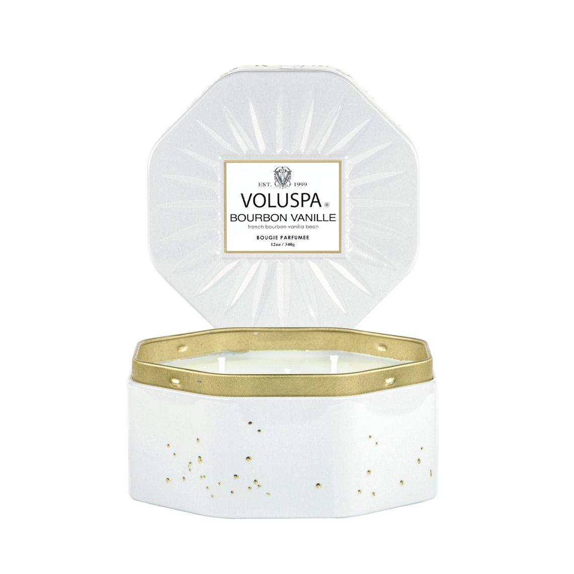 VOLUSPA Bourbon Vanille 3 Wick Octagonal Tin Candle.
