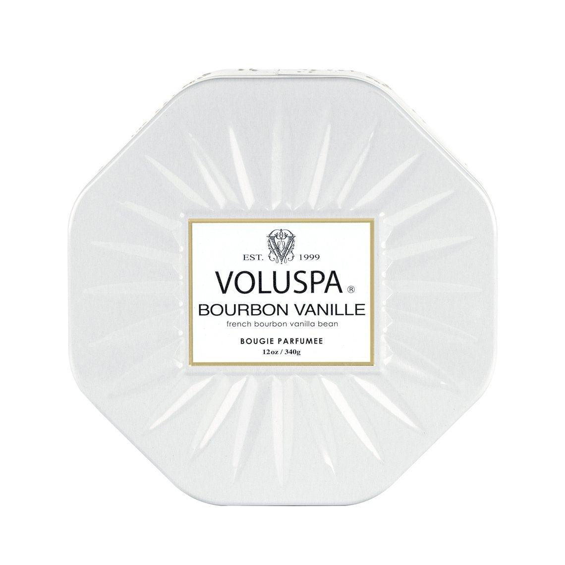 VOLUSPA Bourbon Vanille 3 Wick Octagonal Tin Candle.