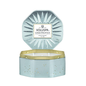 VOLUSPA Casa Pacifica 3 Wick Octagonal Tin Candle.