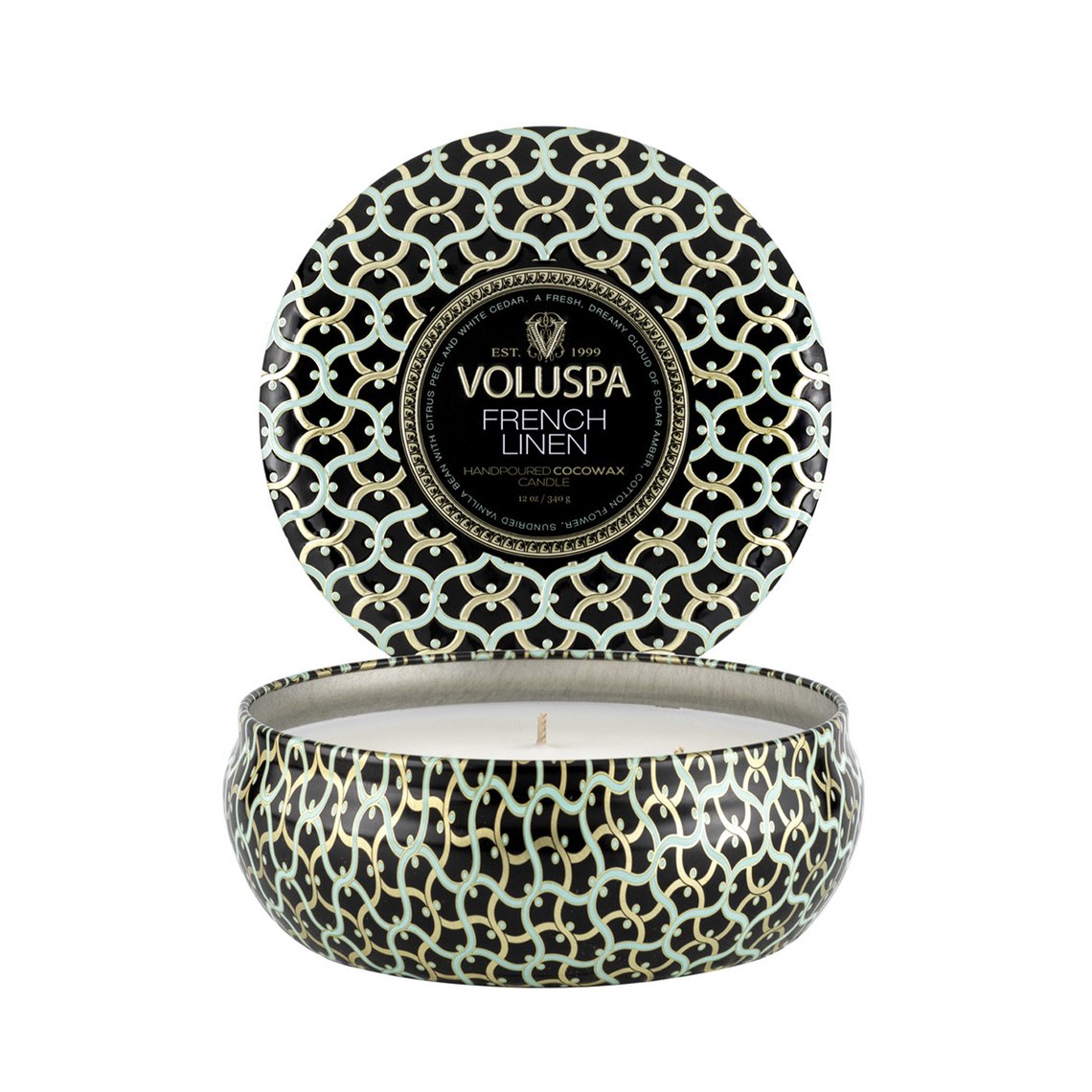 VOLUSPA French Linen 3 Wick Tin Candle.