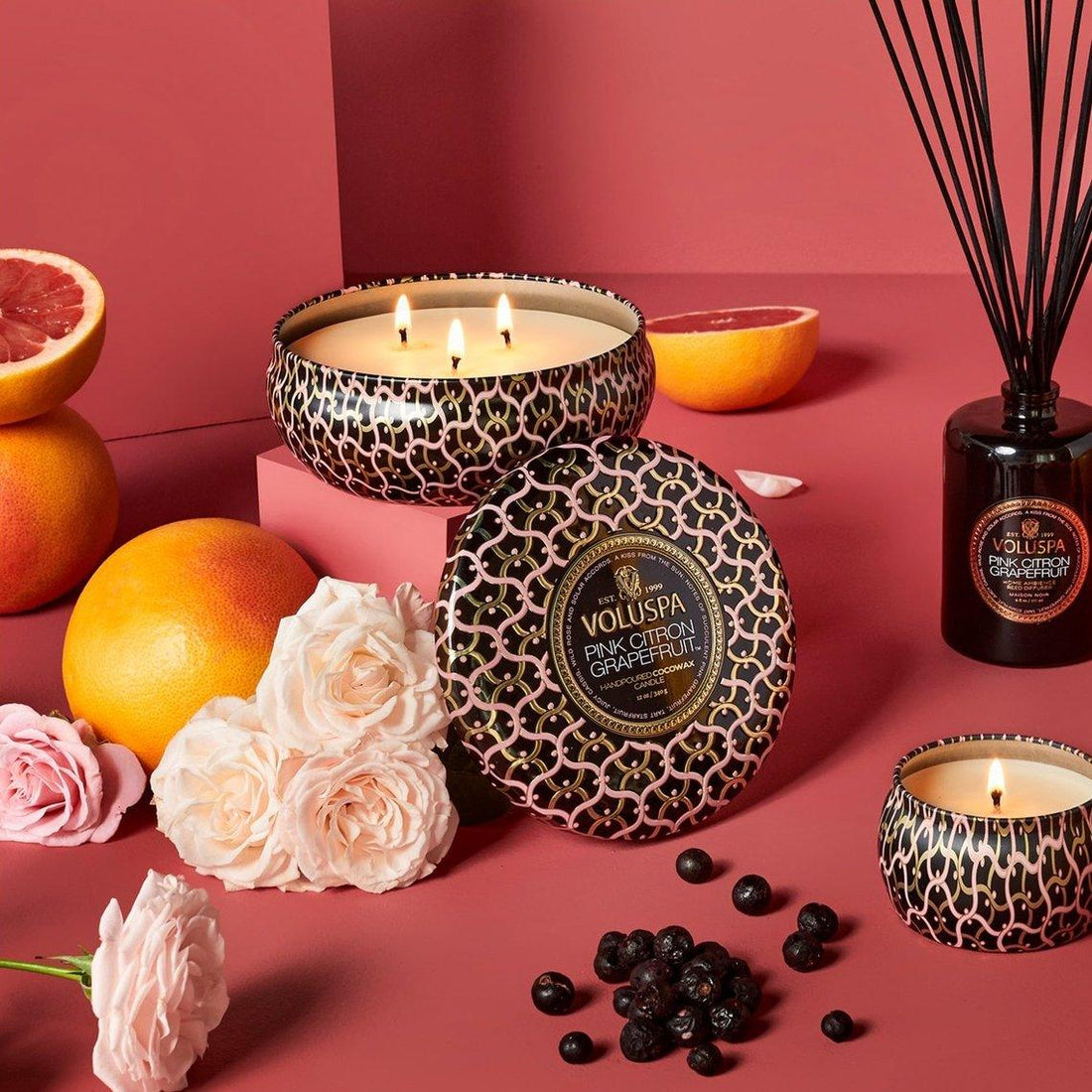 VOLUSPA Pink Citron Grapefruit 3 Wick Tin Candle, image 3