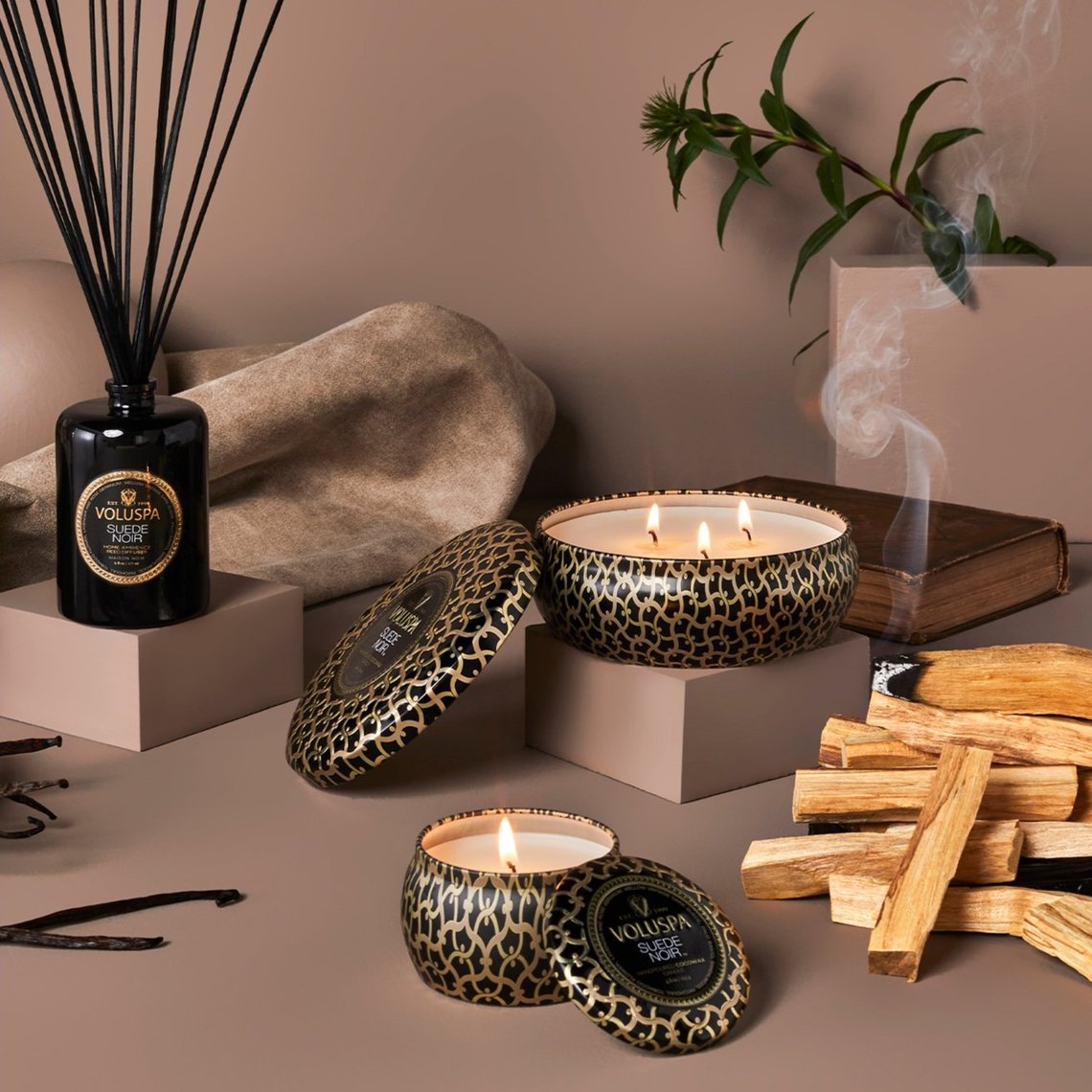 VOLUSPA Suede Noir Decorative Candle.