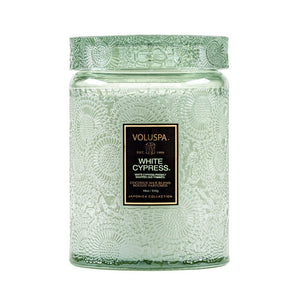 VOLUSPA White Cypress 100hr Candle + Glass Lid.