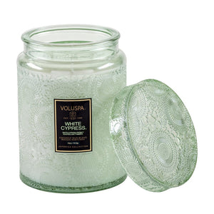 VOLUSPA White Cypress 100hr Candle + Glass Lid.