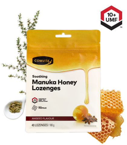 Comvita Soothing UMF™ 10+ Mānuka honey lozenges with bee propolis Aniseed 40 Lozenges.