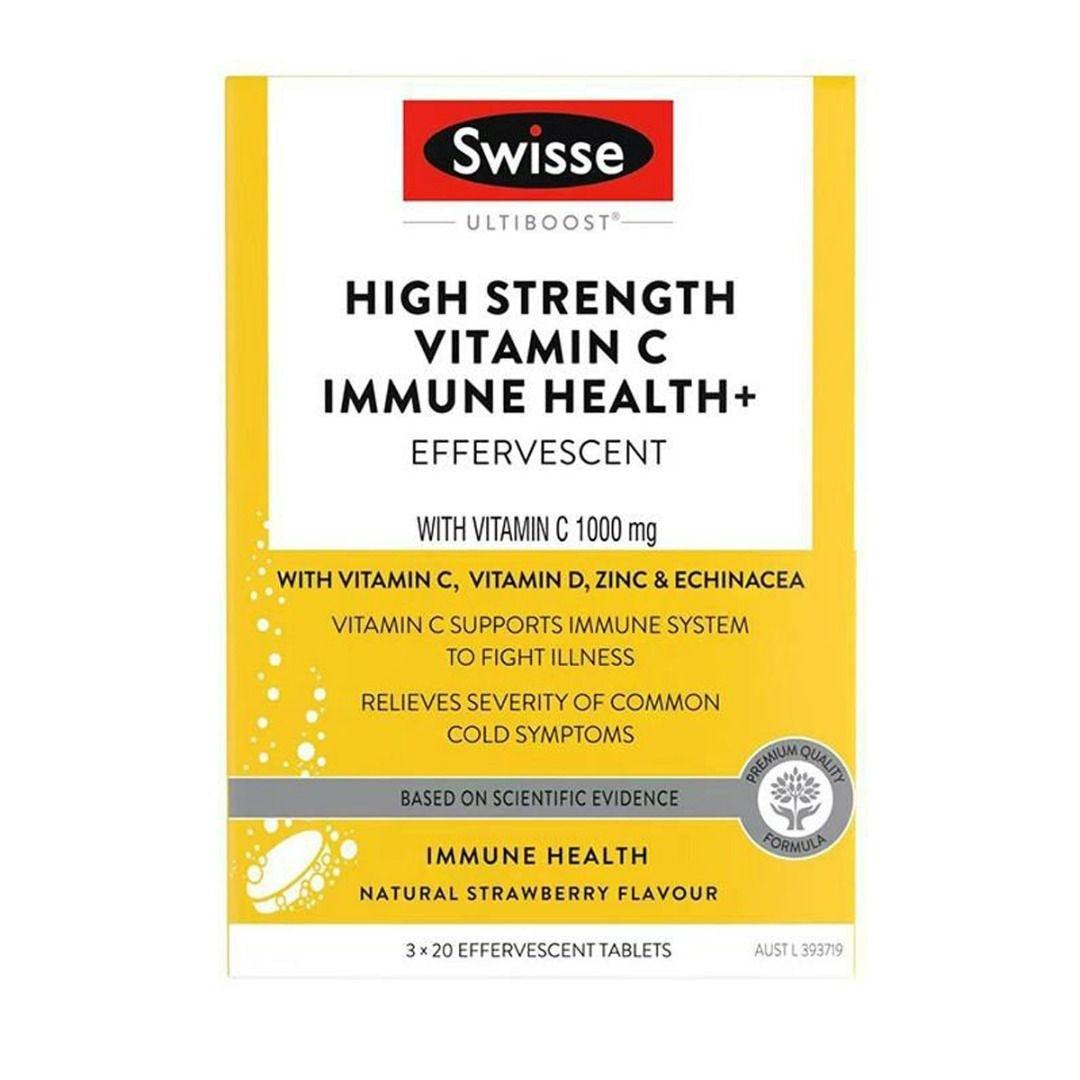 Swisse Ultiboost Immune Health Vitamin C + Vitamin D, Zinc & Echinacea Effervescent 3x20 Tablets