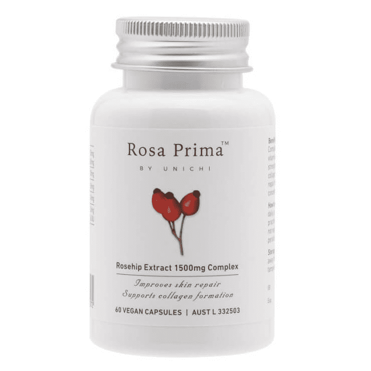 Unichi Rosa Prima Rosehip Extract 1500mg Complex 60 VegCapsules.